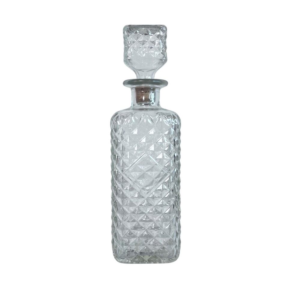 Vintage Cut Glass‎ Liquor Decanter | Diamond Clear Glass Bottle | Barware Decor